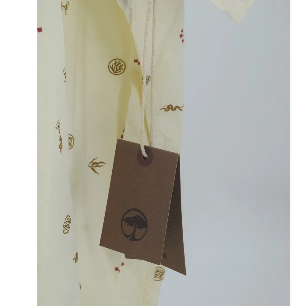 NWT Arbor Short Sleeve Button Up Shirt Men's L‎ Cream Patterned Casual Top